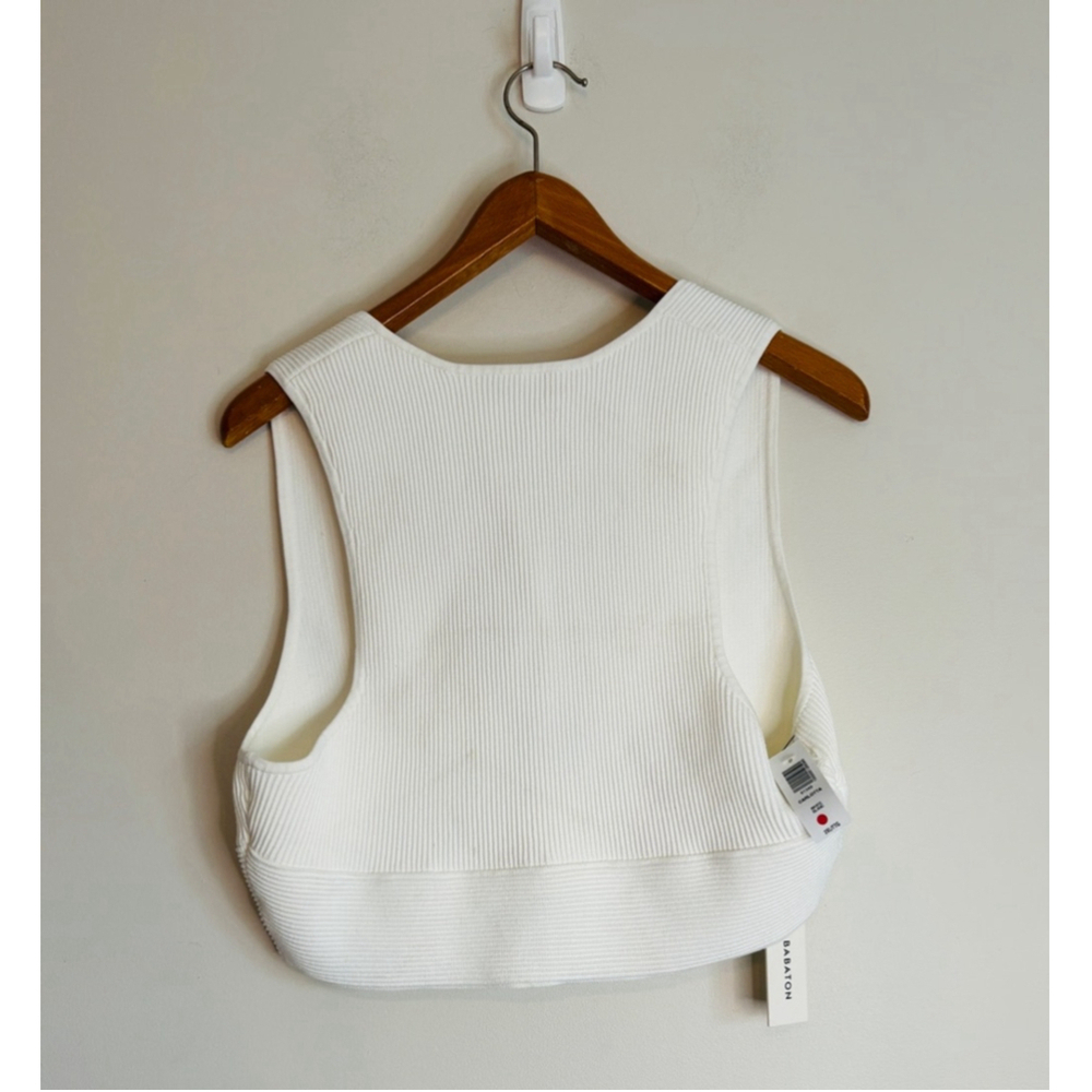 Aritzia Babaton Carlotta White Ribbed Plunge Tank Top Wonen's Size 2XL - Picture 3 of 9